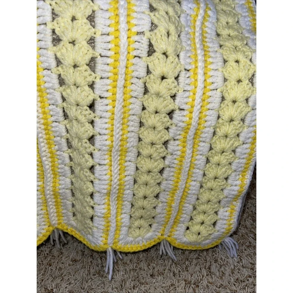 Handmade Crochet Throw Lap Blanket Colorful White Yellow 54x36
